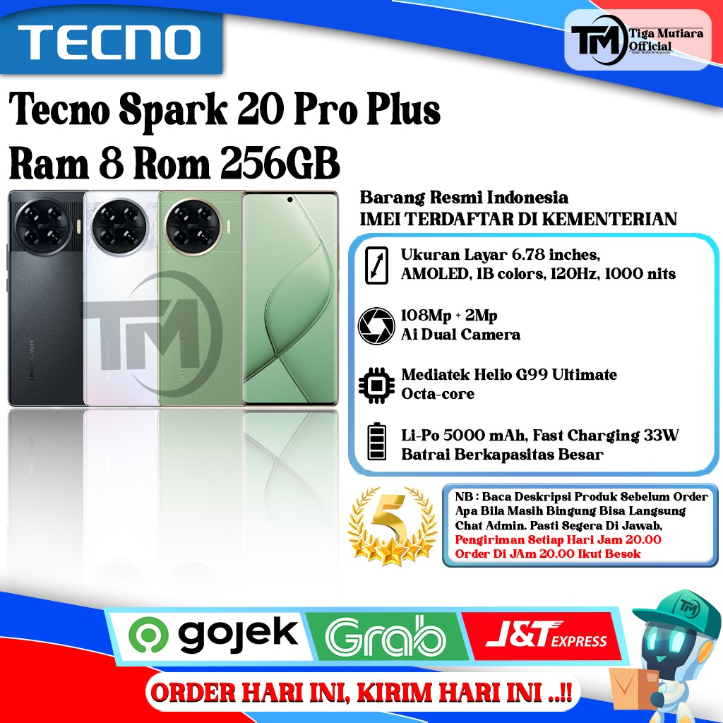 Tecno Spark 20 Pro Plus Ram 8 Rom 256GB Harga 2,199,000 rupiah*Gratis Ongkir