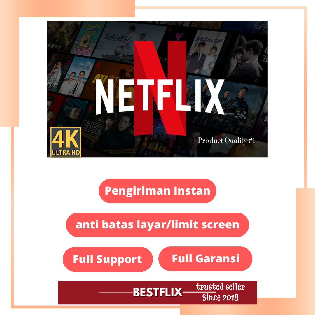 Netflix Premium BESTFLIX 4K 1 Bulan Garansi Anti Limit Screen Harga  27,900 rupiah*Gratis Ongkir