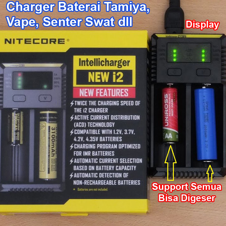 Charger CEPAT 2 SLOT BISA GESER Charger Baterai Tamiya Baterai Senter Swat Universal Baterai Vape Baterai AA, AAA, AAAA, C, D Charger AUTHENTIC Compatible Charger with Display Output 4.35v, 4.2v, 1.48v New