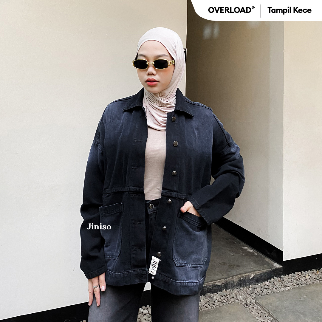JINISO Jaket Jeans Oversize Onyx Black Spray Harga  216,500 rupiah*Gratis Ongkir