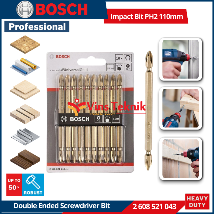 BOSCH PH2 Mata Obeng GOLD Impact Screwdriver Bit PH2 110mm 608