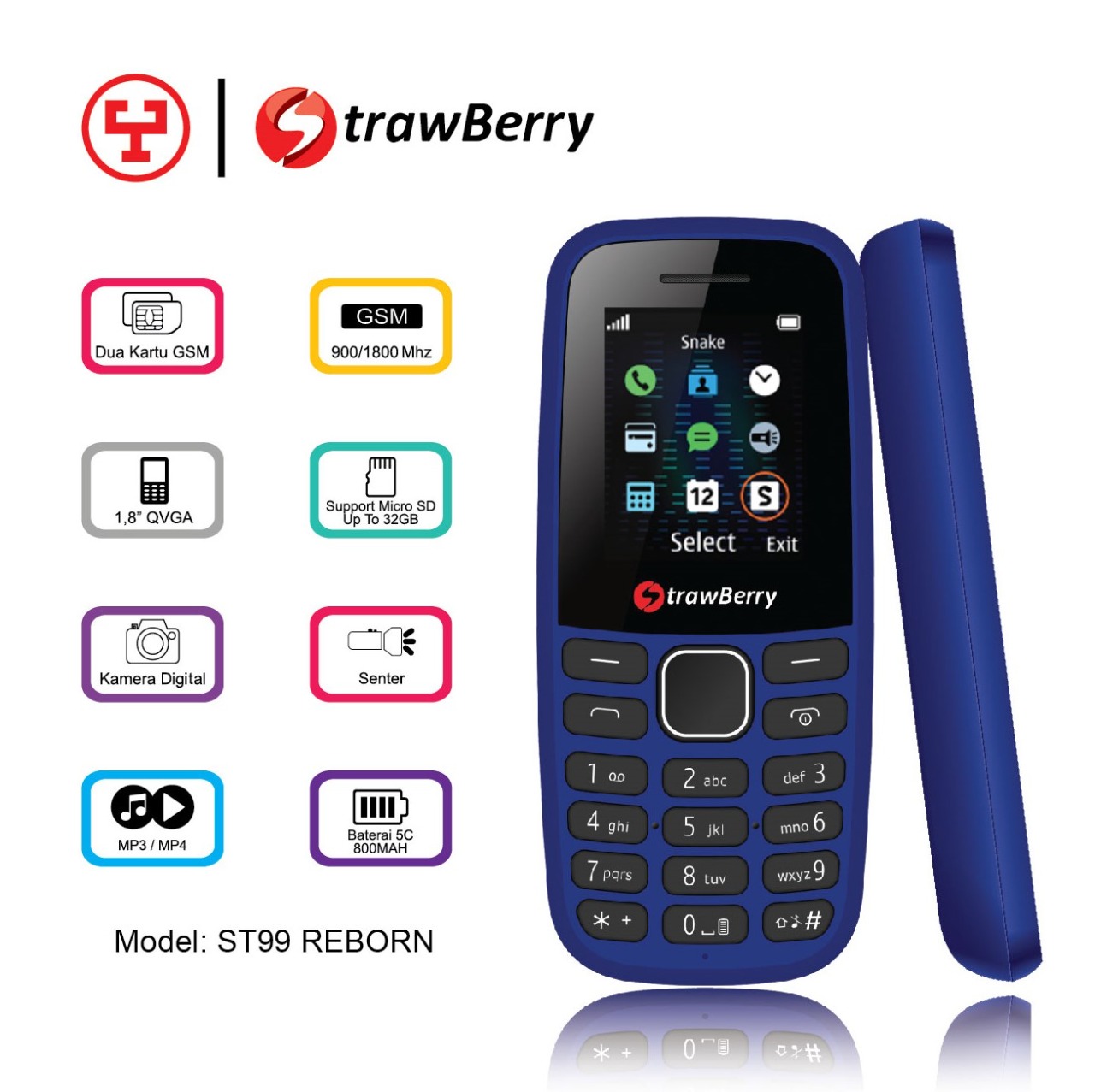 Strawberry ST99 Reborn Feature Phones Candybar - Merek Strawberry Harga 160,000 rupiah*Gratis Ongkir