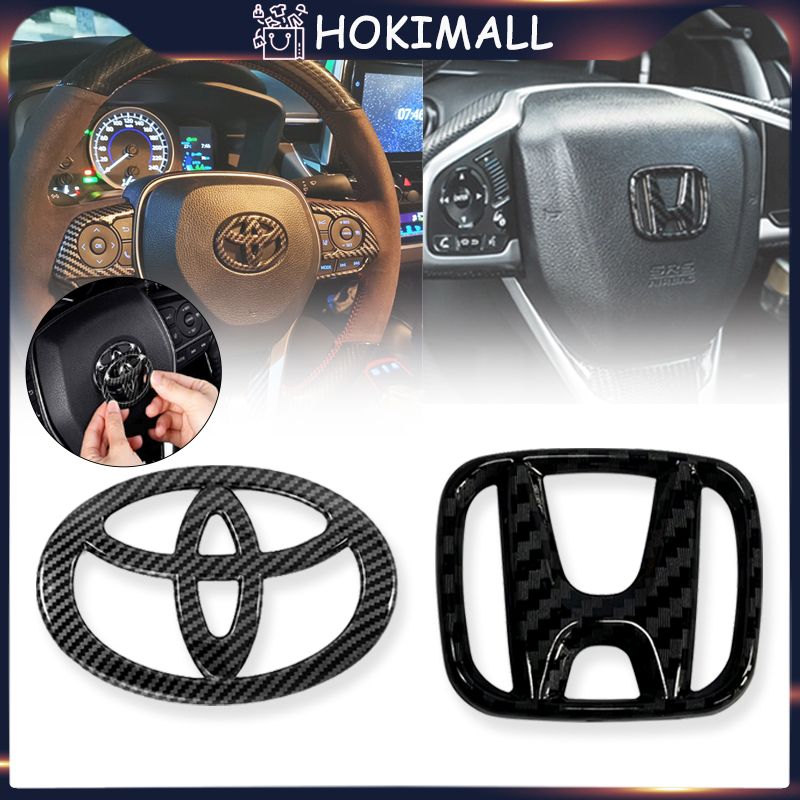 Karbon Logo Setir Mobil / Stiker Stir Mobil Serat Karbon Hitam Untuk Toyota/Honda Harga 49,000 rupiah*Gratis Ongkir