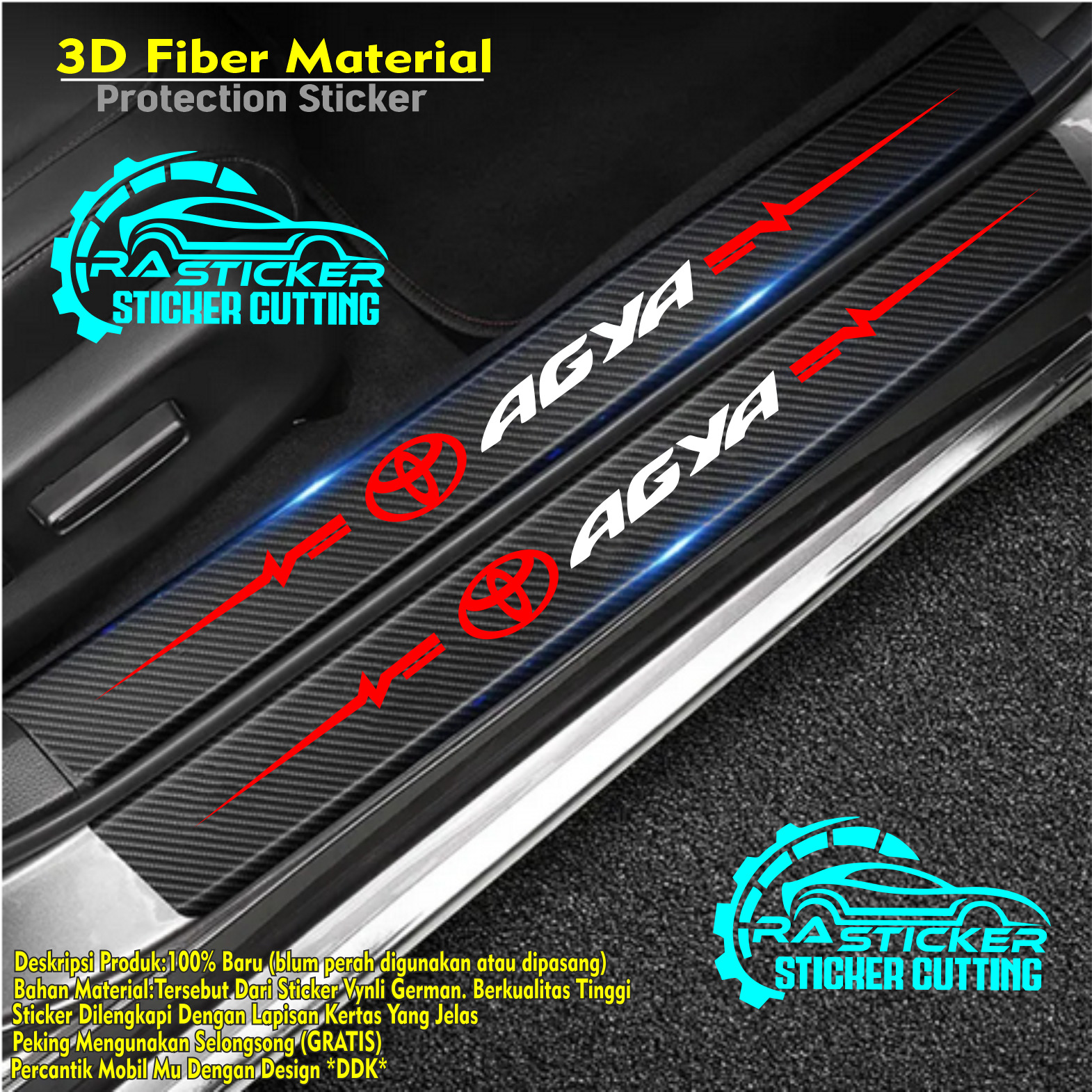 sticker sill plate pijakan pintu mobil toyota agya carbon 3D sticker toyota agya terbaru Harga 30,000 rupiah*Gratis Ongkir
