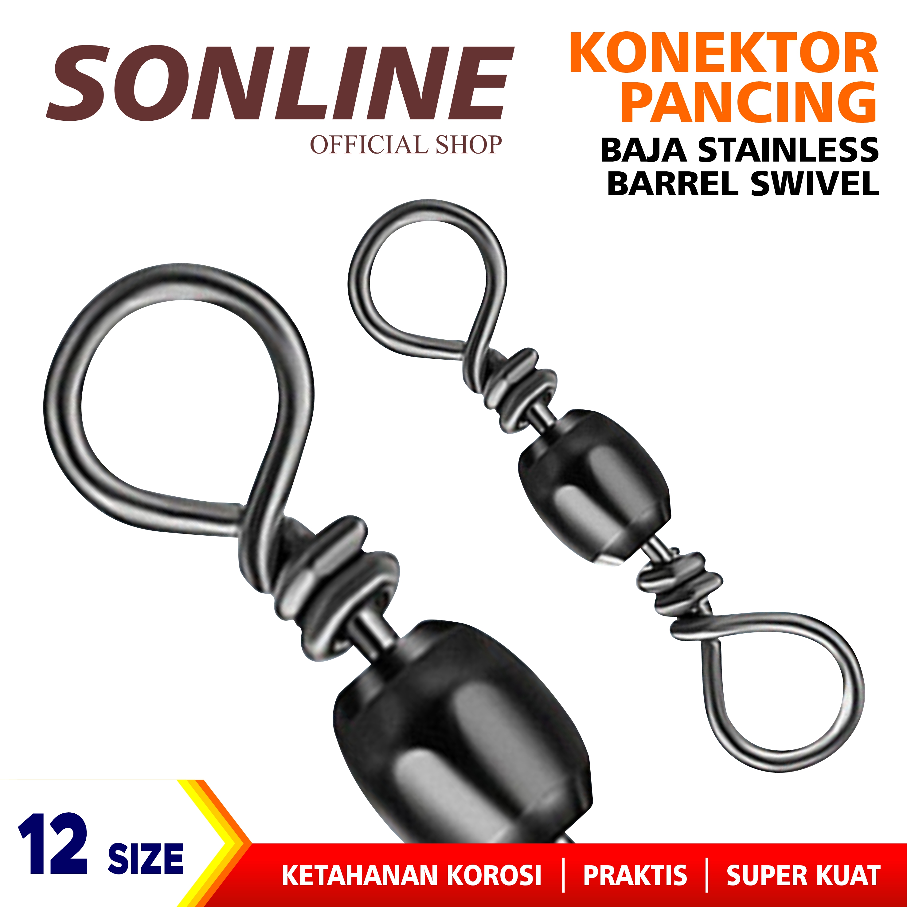 SONLINE ZXBZ Konektor Kili-kili Pancing Rolling Swivel Bahan Stainless  Steel Fishing Gear