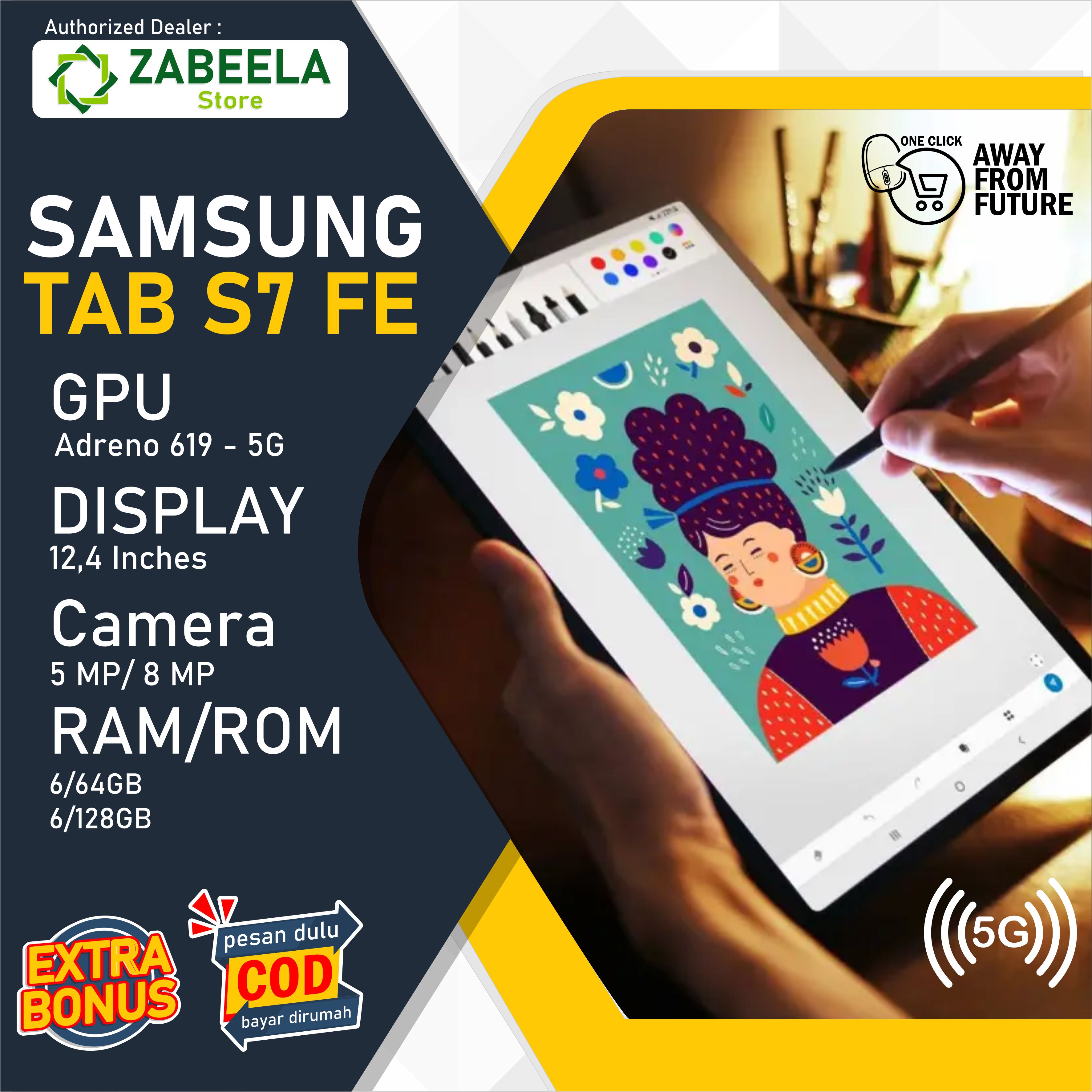 Samsung Tab S7 FE 5G 6/128 [Ram 6gb Rom 128] Garansi Resmi Harga 8,289,000 rupiah*Gratis Ongkir