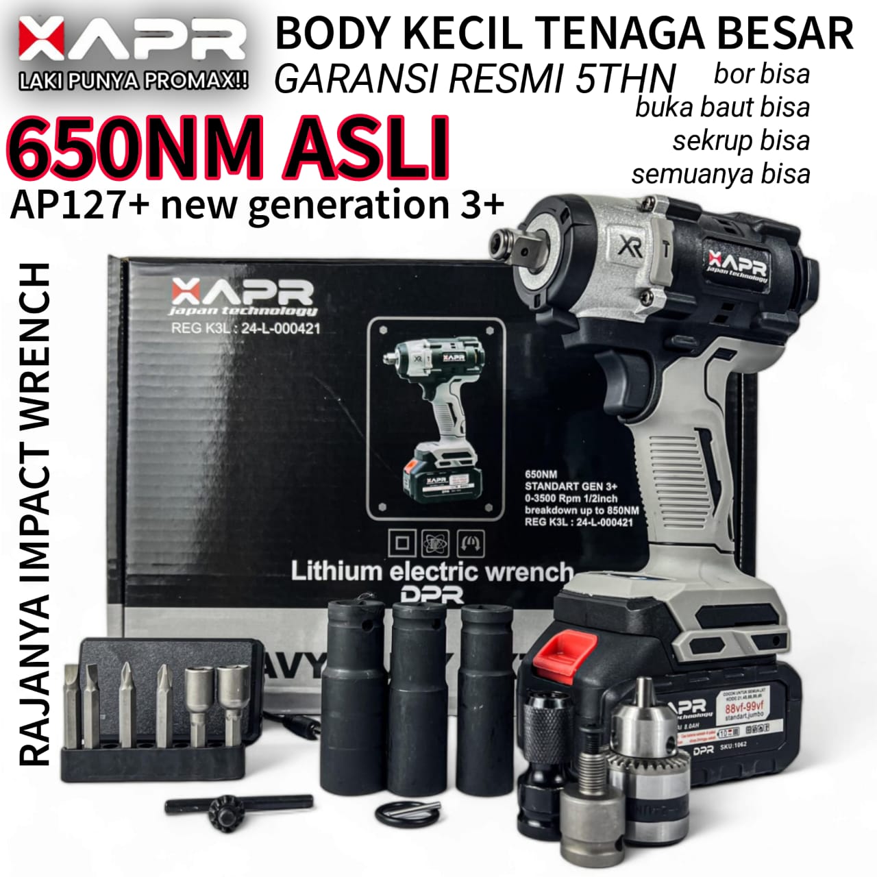 IMPACT WRENCH APR AP127 TORSI 500NM model DeWalt mesin pembuka buat roda cvt Harga 520,000 rupiah*Gratis Ongkir