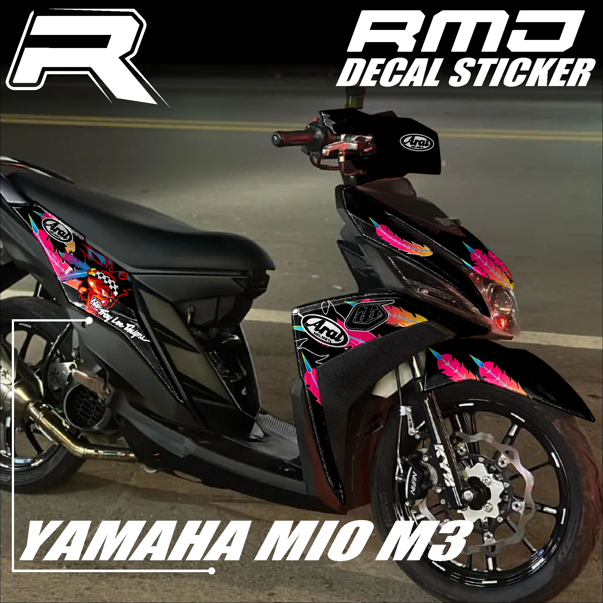 Promo decal sticker Yamaha Mio M3 fullbody Mio 125-sticker skotlet Lis body motor variations Mio motif Kai Russel Harga 112,050 rupiah*Gratis Ongkir