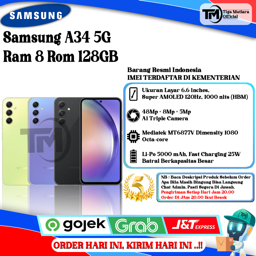 Samsung A34 5G Ram 8 Rom 128GB Harga 2,999,000 rupiah*Gratis Ongkir