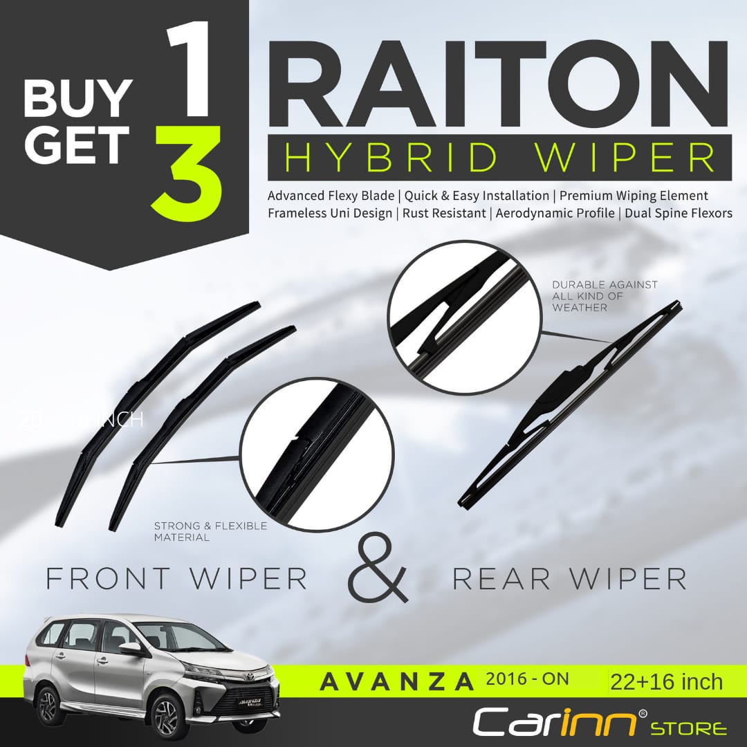 Raiton Wiper Hybrid BUY ONE GET 3 FOR TOYOTA AVANZA 2016-ON Harga 175,000 rupiah*Gratis Ongkir