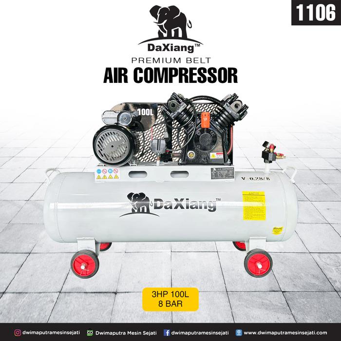 Kompresor Piston Premium - Kompresor Angin Listrik - DaXiang Premium Belt Air Compressor 3HP 100Liter 8Bar Harga 8,325,000 rupiah*Gratis Ongkir