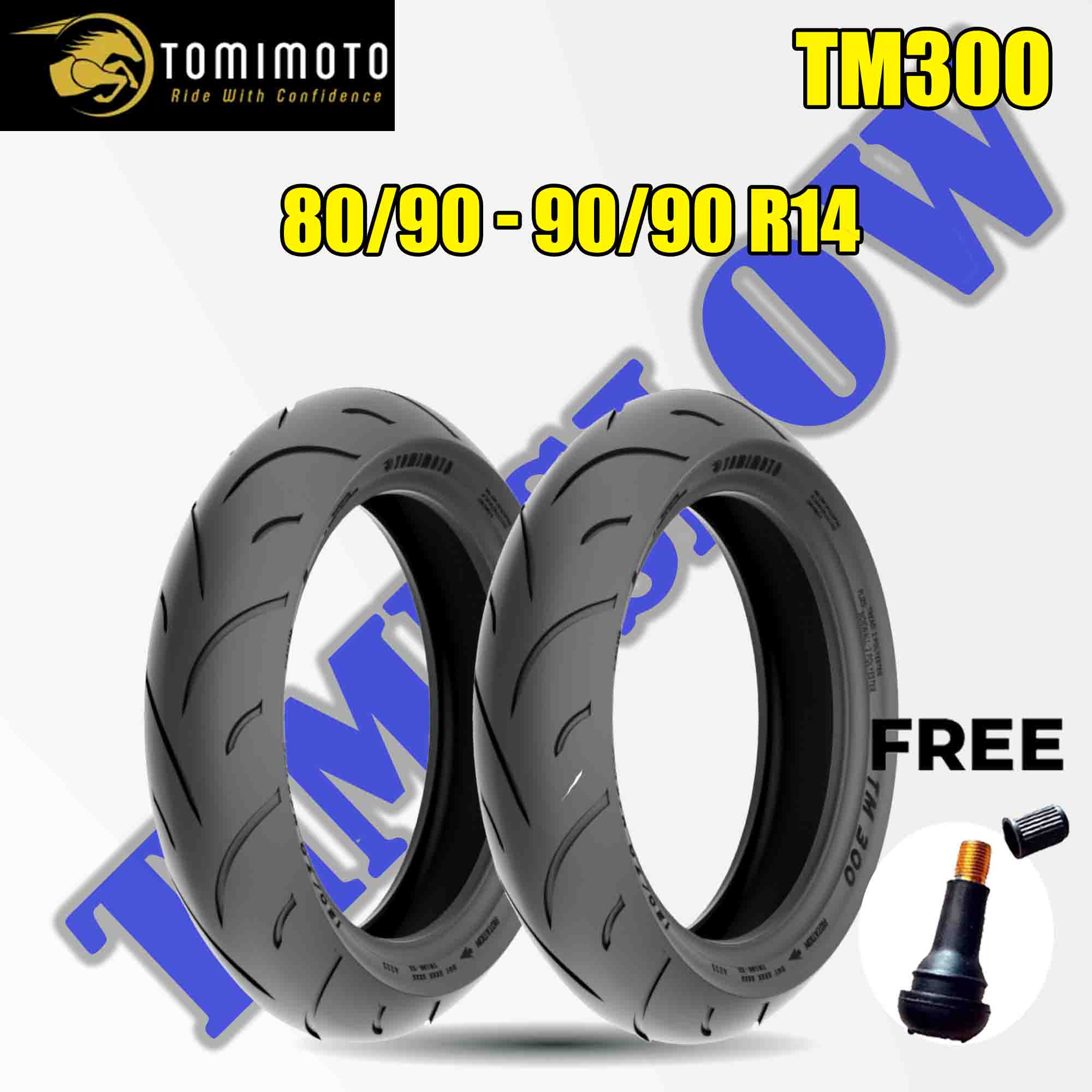 Tomimoto TM 300 80/90 - 90/90 ring 14 tubeless motorcycle pair tire Harga 431,422 rupiah*Gratis Ongkir