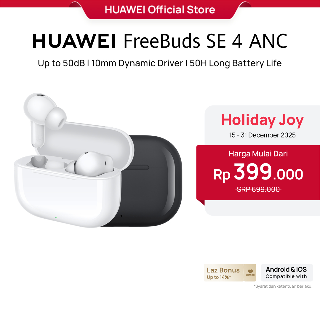 [Year End Deal | Voucher s/d 20%] HUAWEI FreeBuds SE 4 ANC TWS l Up to 50dB l 10mm Dynamic Driver | 50H Long Battery Life l IP54 Harga 409,000 rupiah*Gratis Ongkir