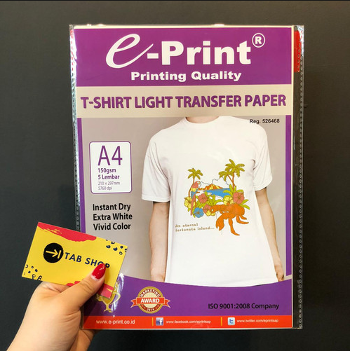 TAB SHOP EPRINT LIGHT T SHIRT TRANSFER PAPER 150 GSM LEMBAR A4
