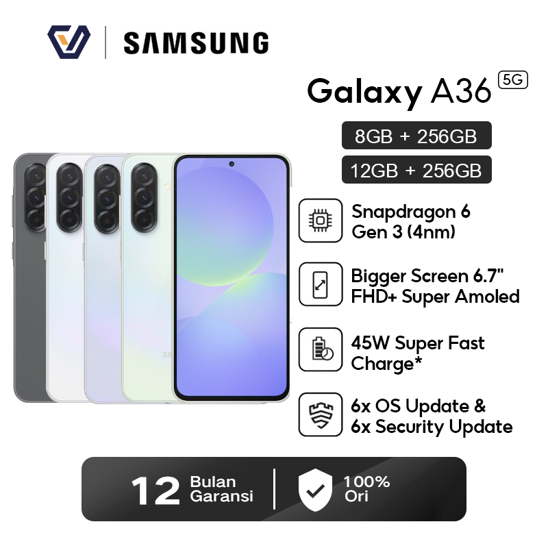Official Samsung Galaxy A36 5G 8+256GB/12+256GB Snapdragon 6 Gen 3 | Handphone AI | Galaxy AI | 45W Fast Charging Giá 4,549,000 Đồng*Miễn phí vận chuyển