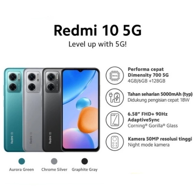 HP XIAOMI REDMI 10 5G RAM 6/128GB FULLSET FREE BONUS Harga  2,099,000 Ringgit*Penghantaran Percuma