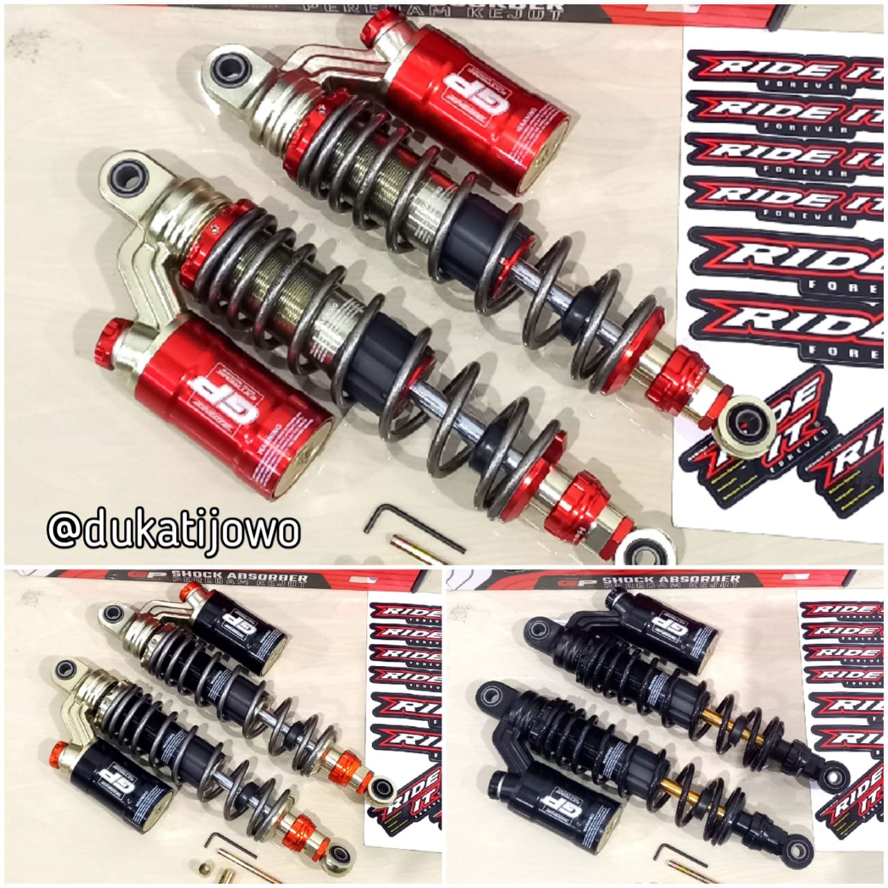 Skok Shockbreaker Tabung Ride IT GP EXTRIME NEW DOUBLE CLICK Series Skok 340mm 280mm 320Mmm NMAX FizR CB GL Harga 1,325,000 rupiah*Gratis Ongkir