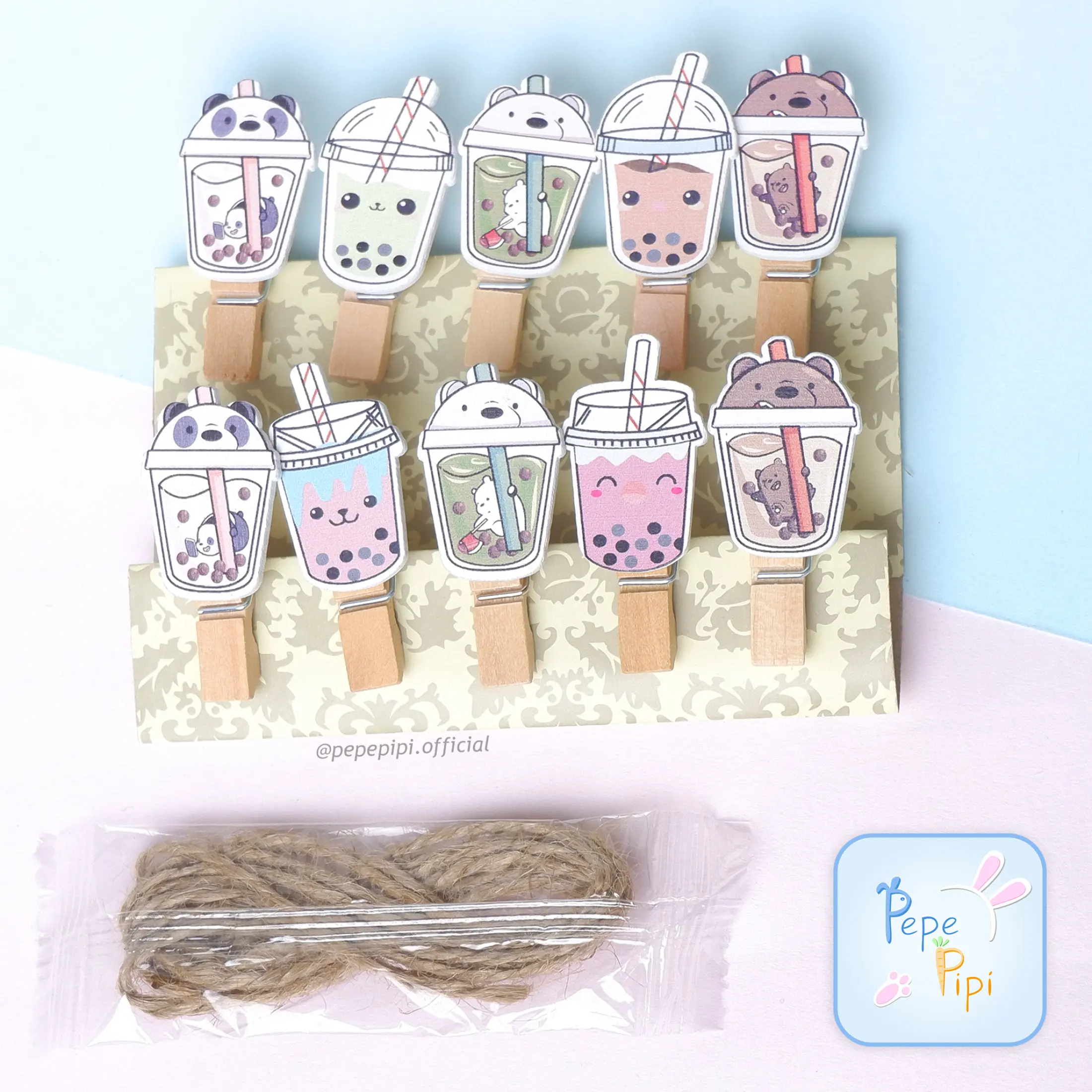 10 Pcs Jepitan Foto BOBA WBB Bubble We Bare Bear Polaroid 1set Dan Tali Gantungan Kayu Wooden Clip Lazada Indonesia