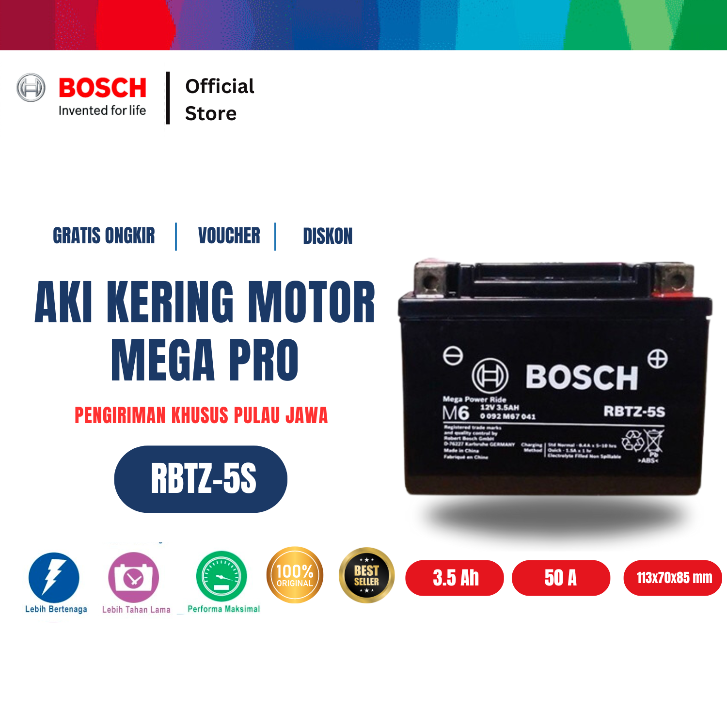 Bosch Aki Kering Motor Honda Mega Pro - Maintenance Free - RBTZ-5S Harga  225,250 Ringgit*Penghantaran Percuma
