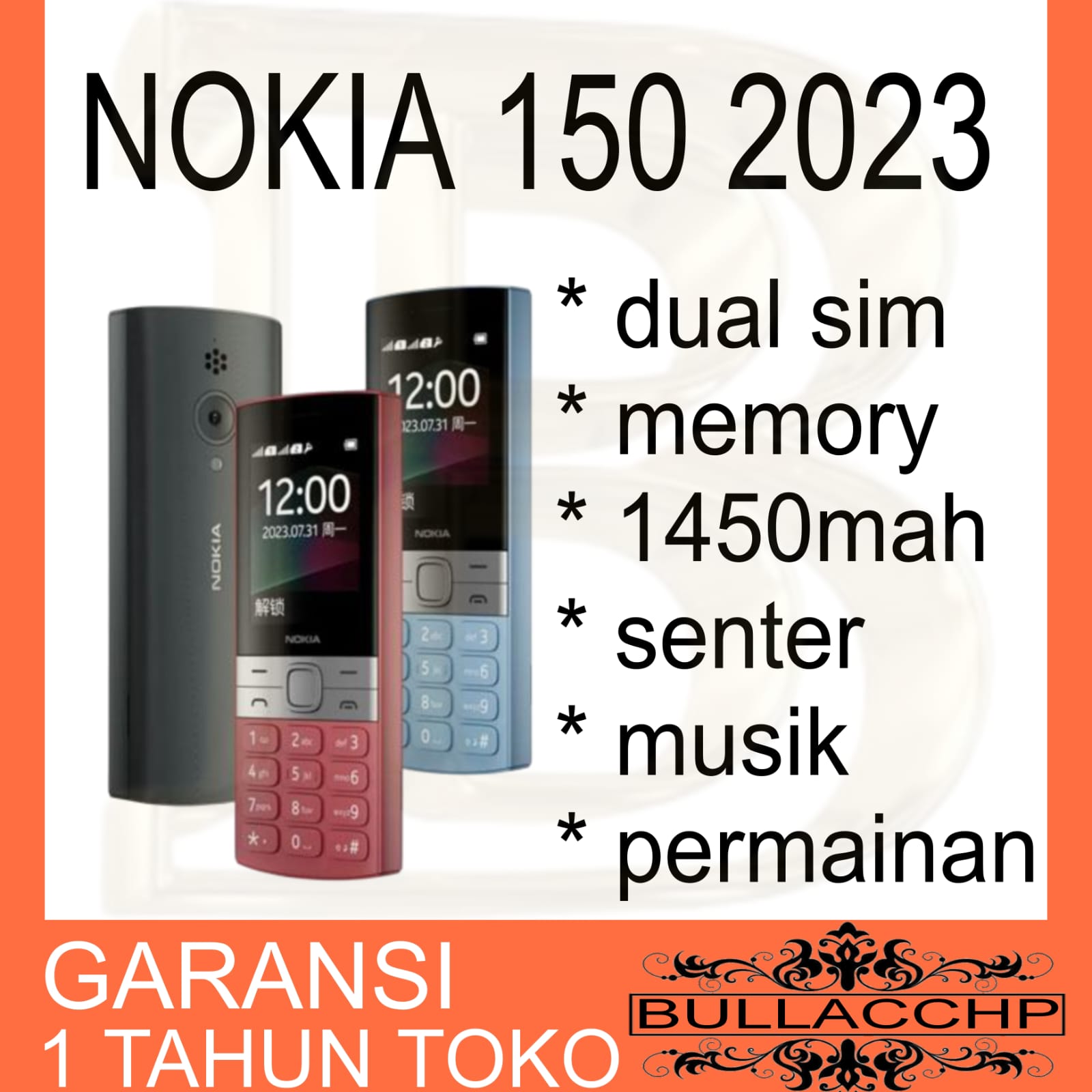 HP NOKIA 150 2023 (BARU) [GARANSI 1 TAHUN] Kamera, Dual SIM | Baterai 1450mAh | Support Memory Card Harga 203,900 rupiah*Gratis Ongkir
