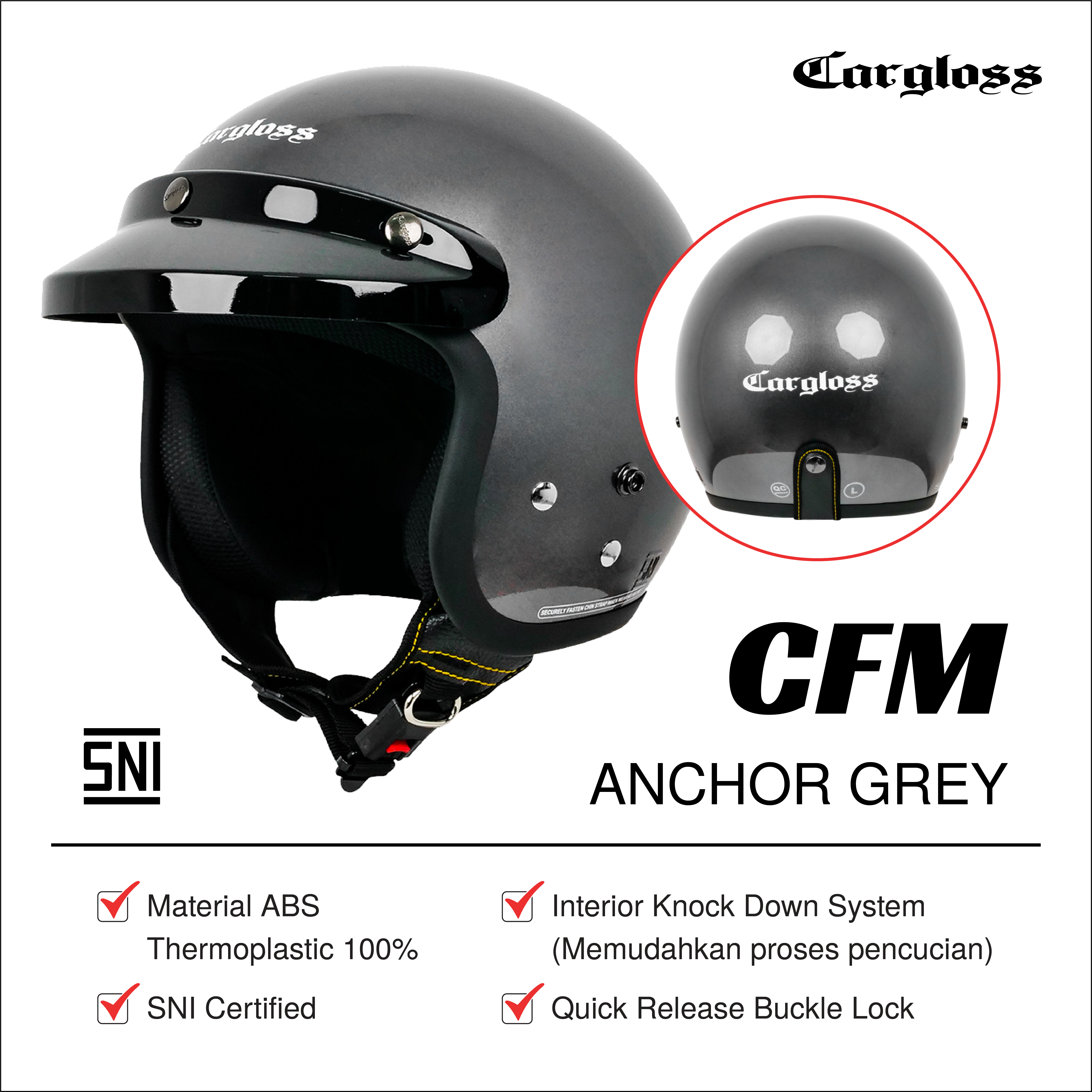 Cargloss CFM Retro Helm Half Face - Anchor Grey Harga 285,000 rupiah*Gratis Ongkir