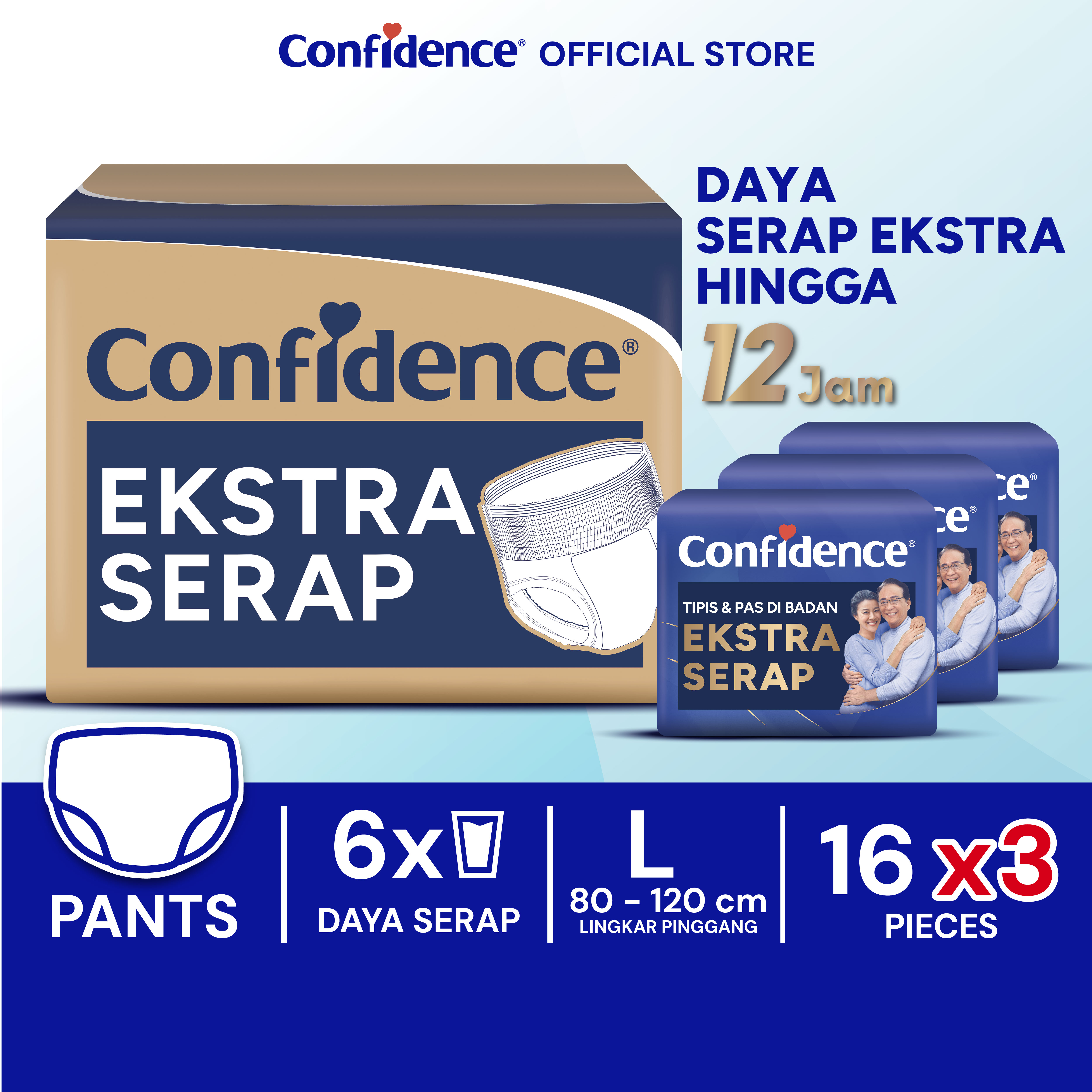Confidence Popok Dewasa Celana Ekstra Serap E-Pack L 48 Harga 312,000 rupiah*Gratis Ongkir