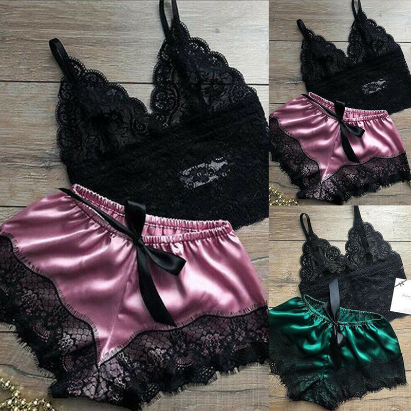 Shuangmeng 2 Cái Đồ Ngủ Ren Cho Nữ Bộ Đồ Lót Áo Quần Đùi Đồ Ngủ Babydoll Đồ Ngủ 6