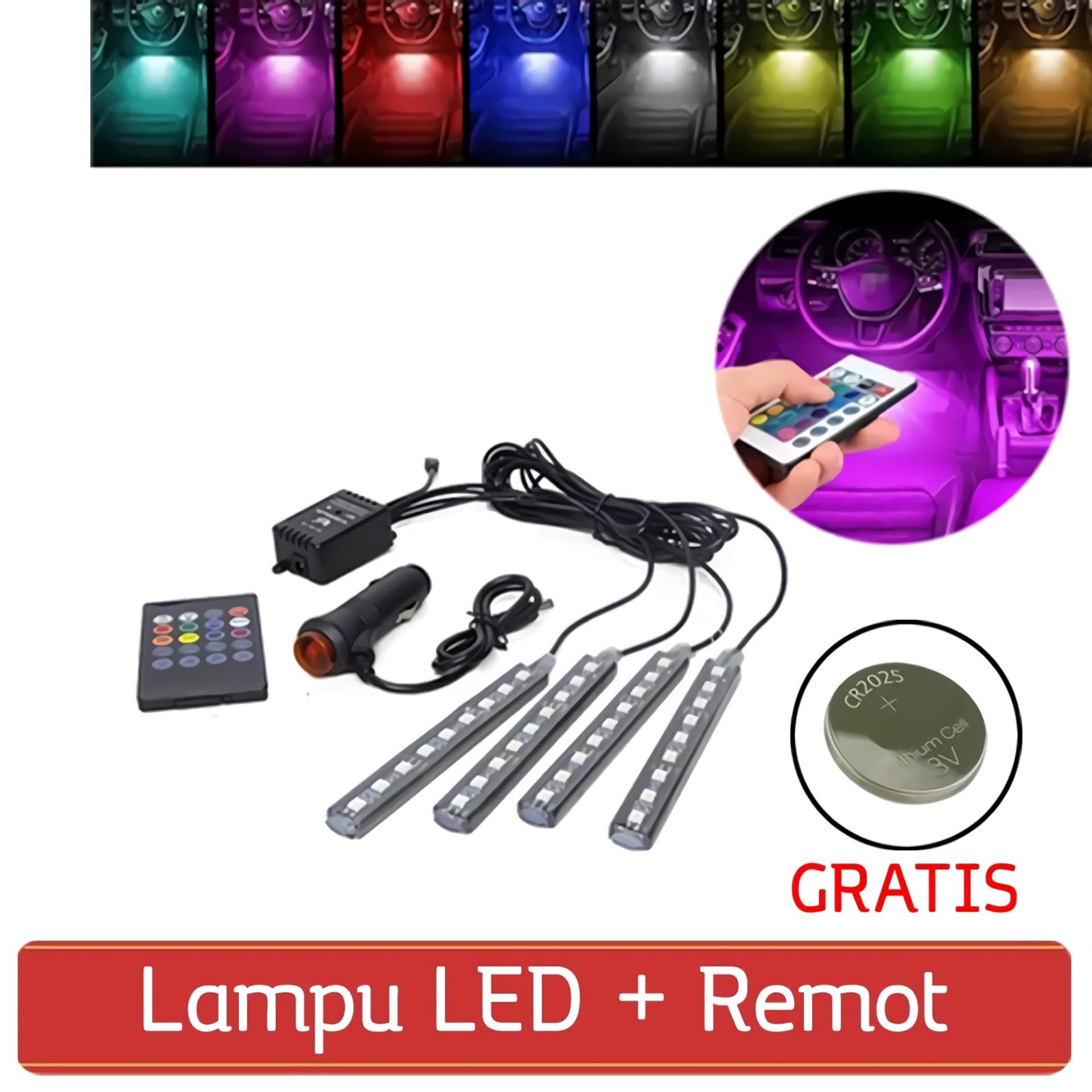 Rgb Led Lights under / in Car Cabin Dashboard Music Sensor with Remote Control Free Cr2025 Battery Te-0036-001 Multicolor Harga 61,500 rupiah*Gratis Ongkir