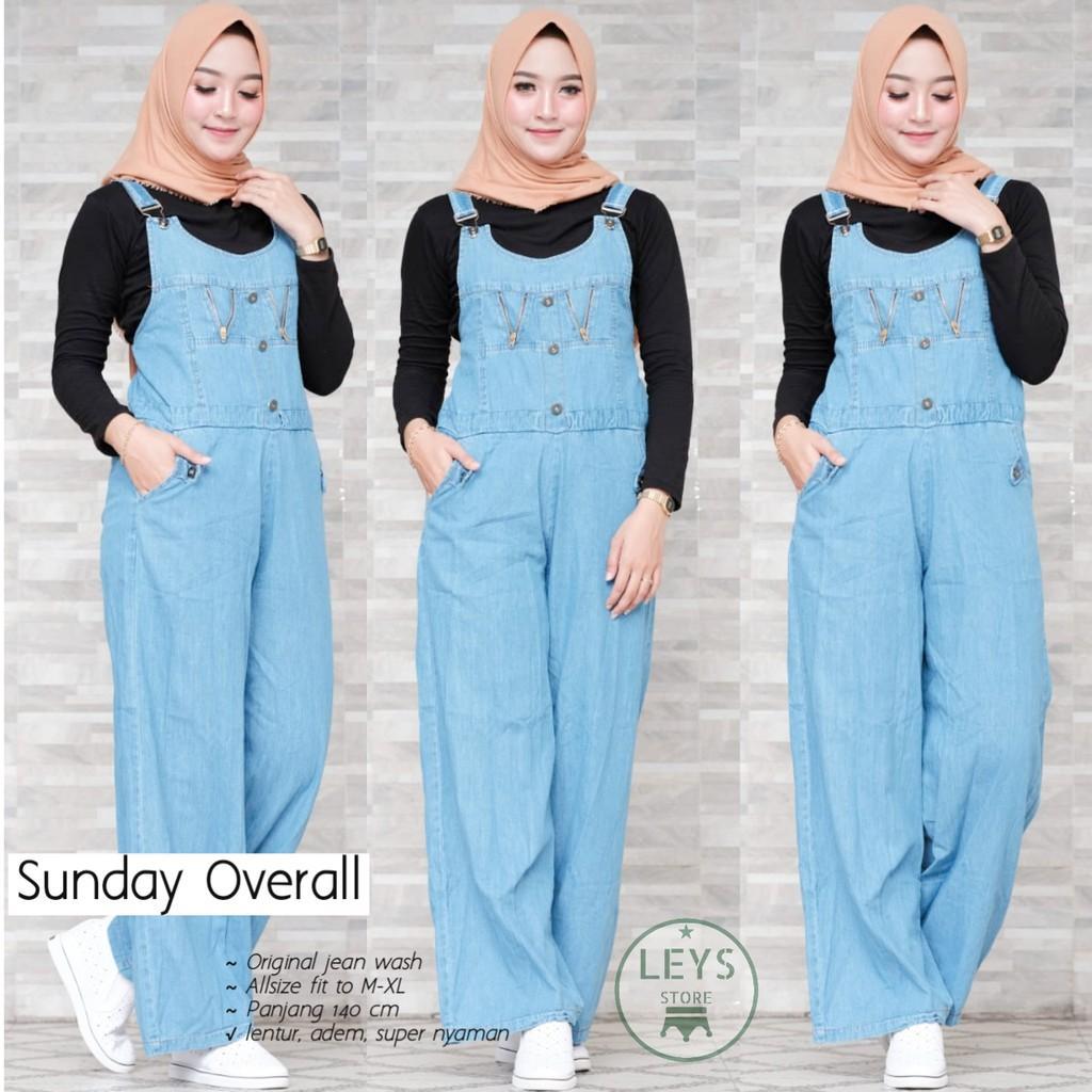 BAJU CELANA OVERALL JEANS KODOK WANITA 