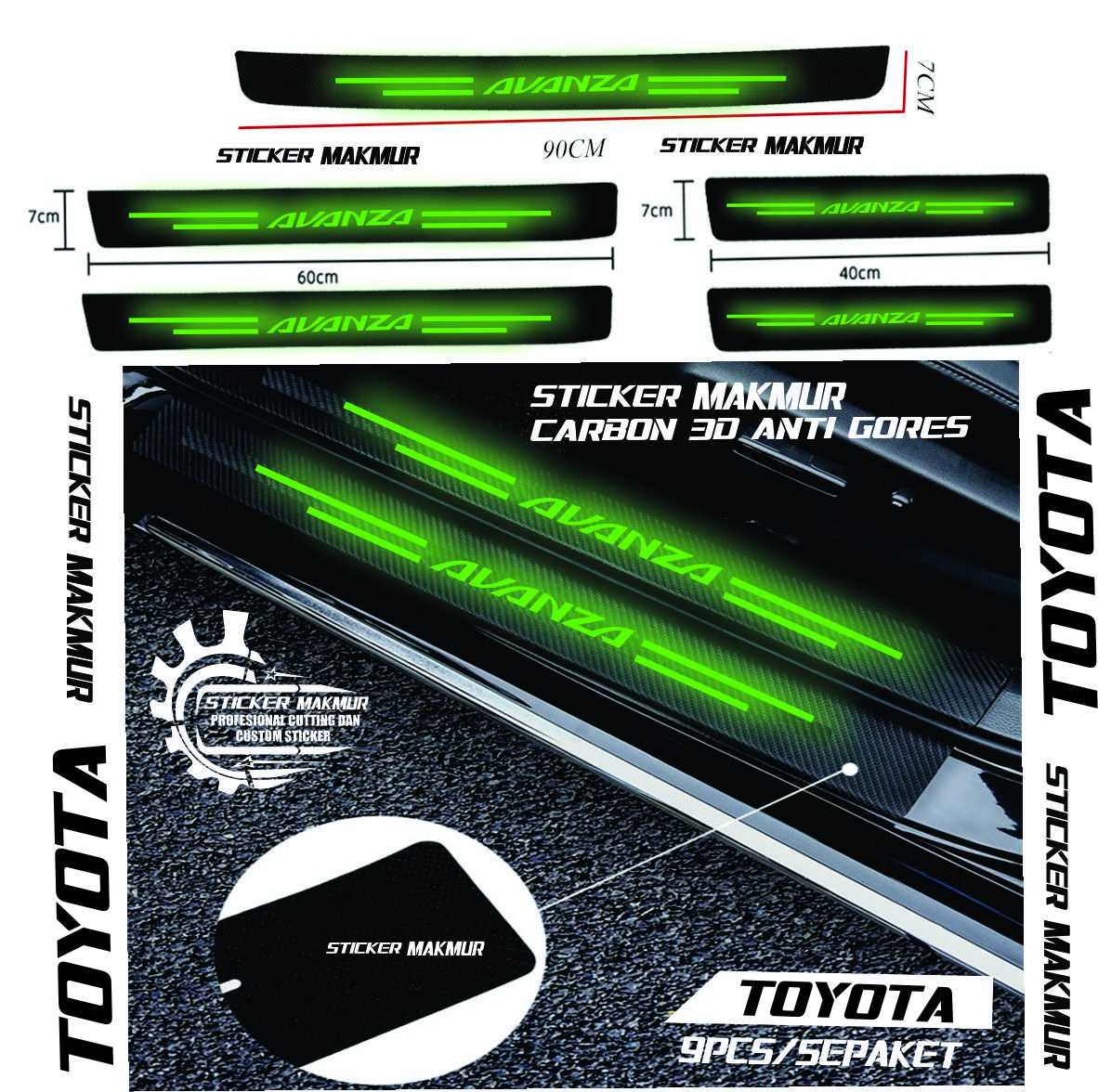 TERBARU STIKER KARBON 3D NYALA/BERSINAR TOYOTA AVANZA 9PCS CUTTING STIKER Harga 35,000 rupiah*Gratis Ongkir