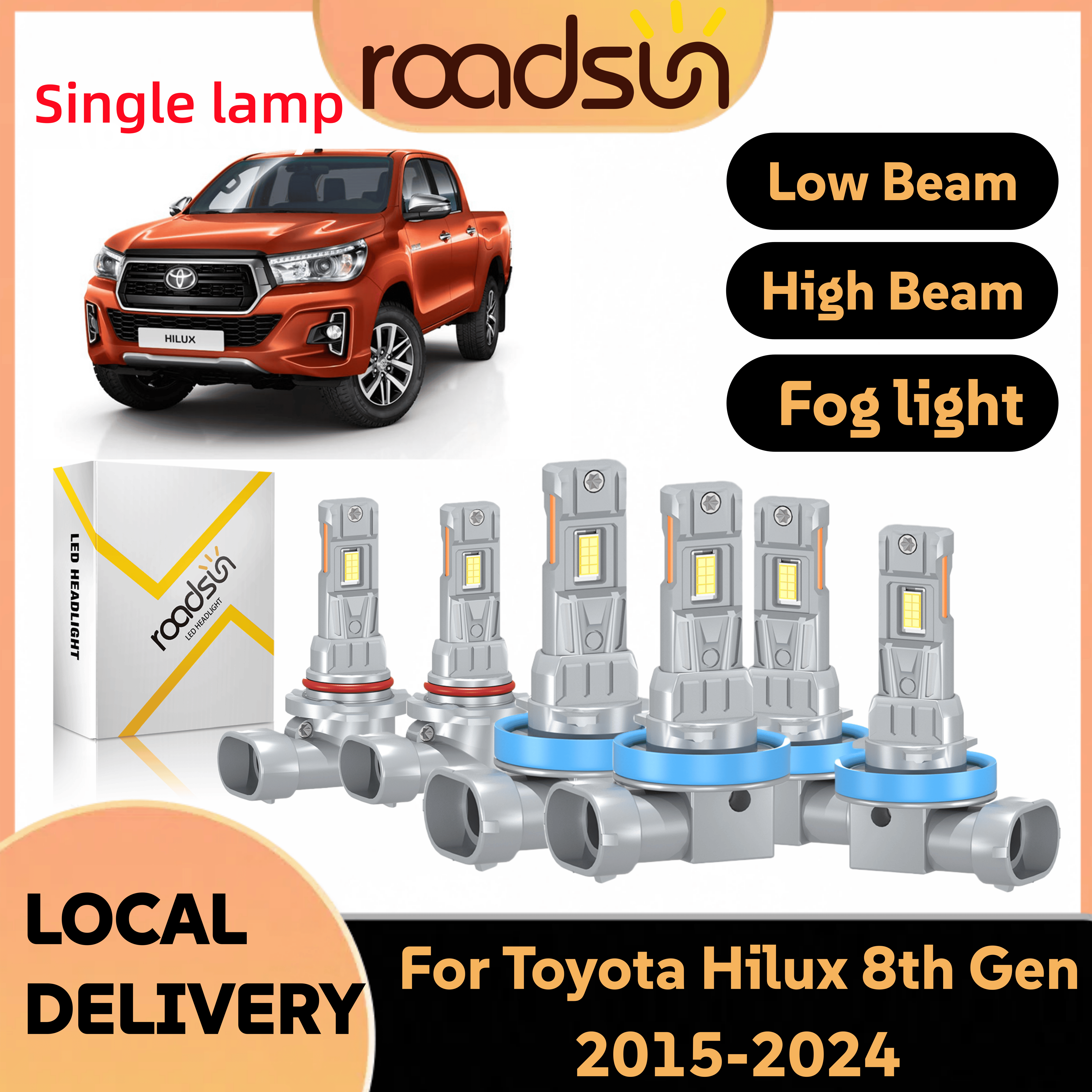 Roadsun 2-Piece H11 Led Car Headlight Kit 9005 for Toyota Hilux 8Th Gen 2015-2024, Includes Low Beam, High Beam, and Fog Lights; Halogen Replacement; Very Bright 6000K. Harga 164,096 rupiah*Gratis Ongkir
