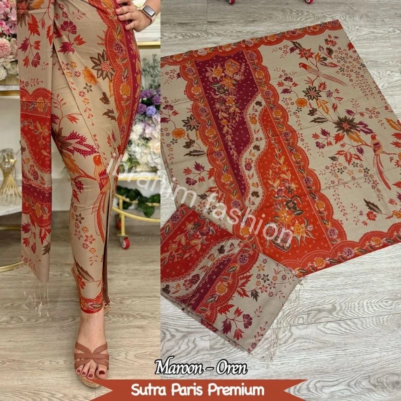 Kain Batik Kain Lembaran Kamen Sutra Paris SET Selendang Atbm - Kebaya Wisuda Motif Batik