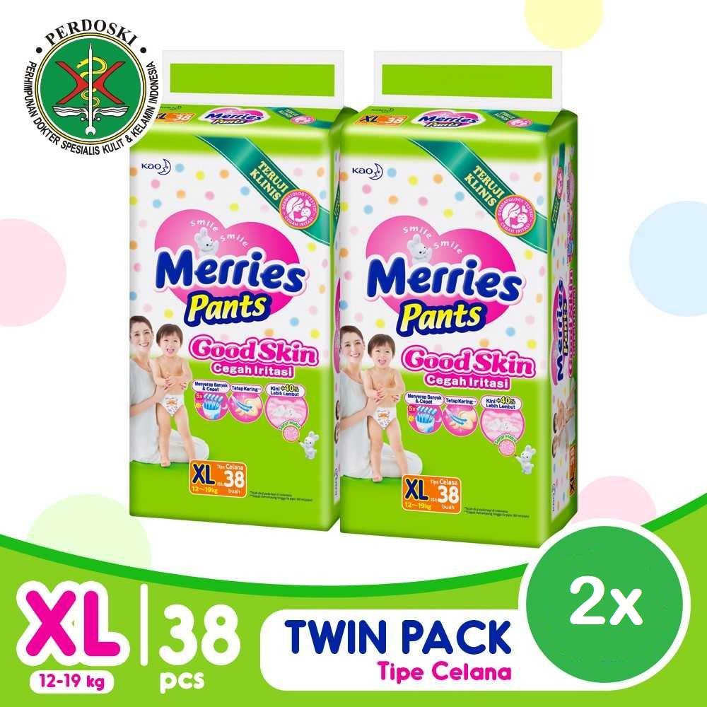 Merries Good Skin Pants Popok Bayi Sekali Pakai XL (12 - 19 kg) - 38 x 2 - 76 pcs (Twinpack) - Diapers Lembut dan Cepat Menyerap Cairan