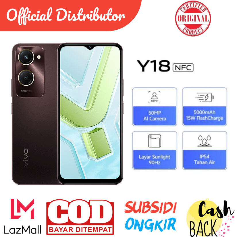 VIVO Y18 NFC 4/64 - LAYAR SUNLIGHT 90Hz - 5000mAh 15W FLASHCHARGE - TAHAN AIR Giá 1,099,000 Đồng*Miễn phí vận chuyển
