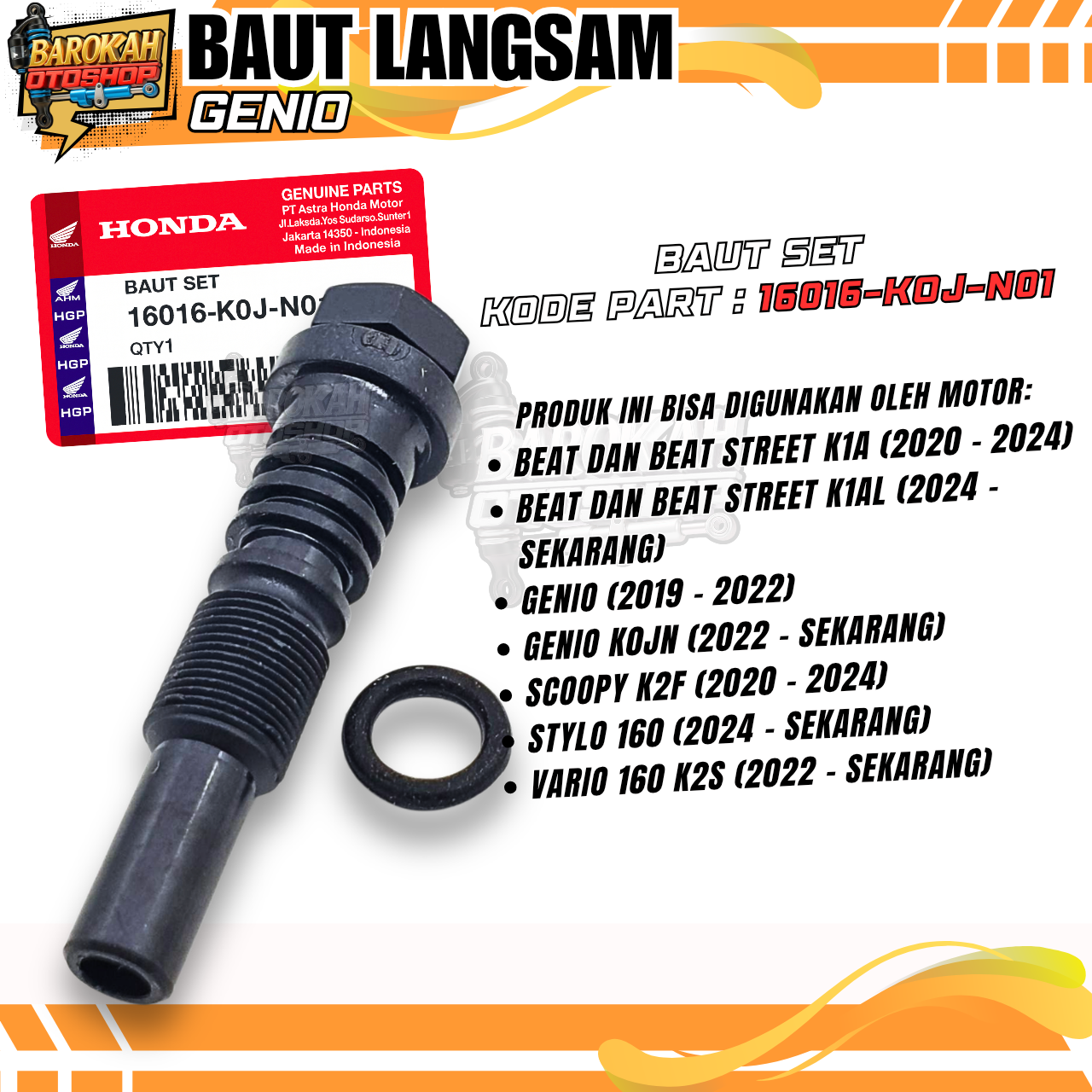 Genio wind suit/beat new / beat Deluxe/Beat Street eco/scopy F1 ESP Langsam Bolt Harga 6,500 rupiah*Gratis Ongkir