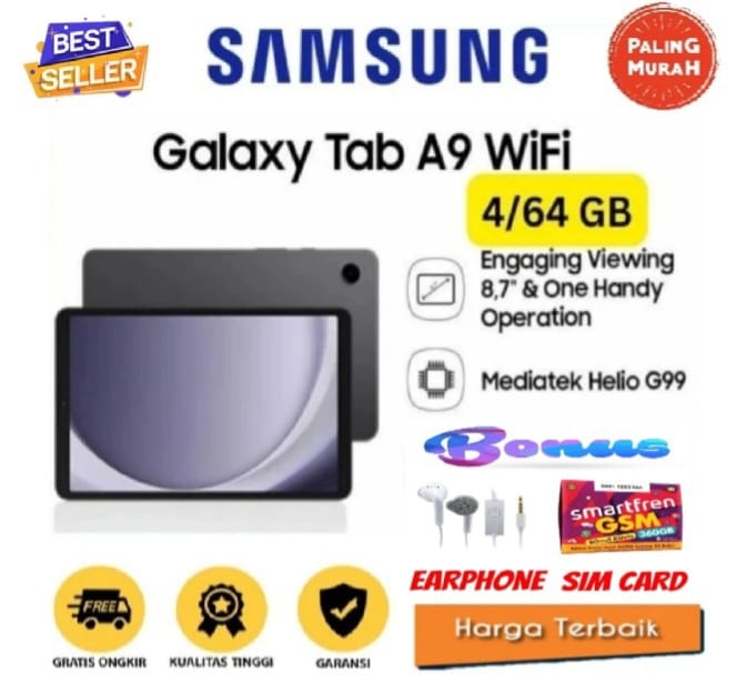 Samsung Galaxy Tab A9 Lte Wifi Ram 4/64Gb Helio G99 Warranty - Free Adapter Harga 1,550,000 rupiah*Gratis Ongkir
