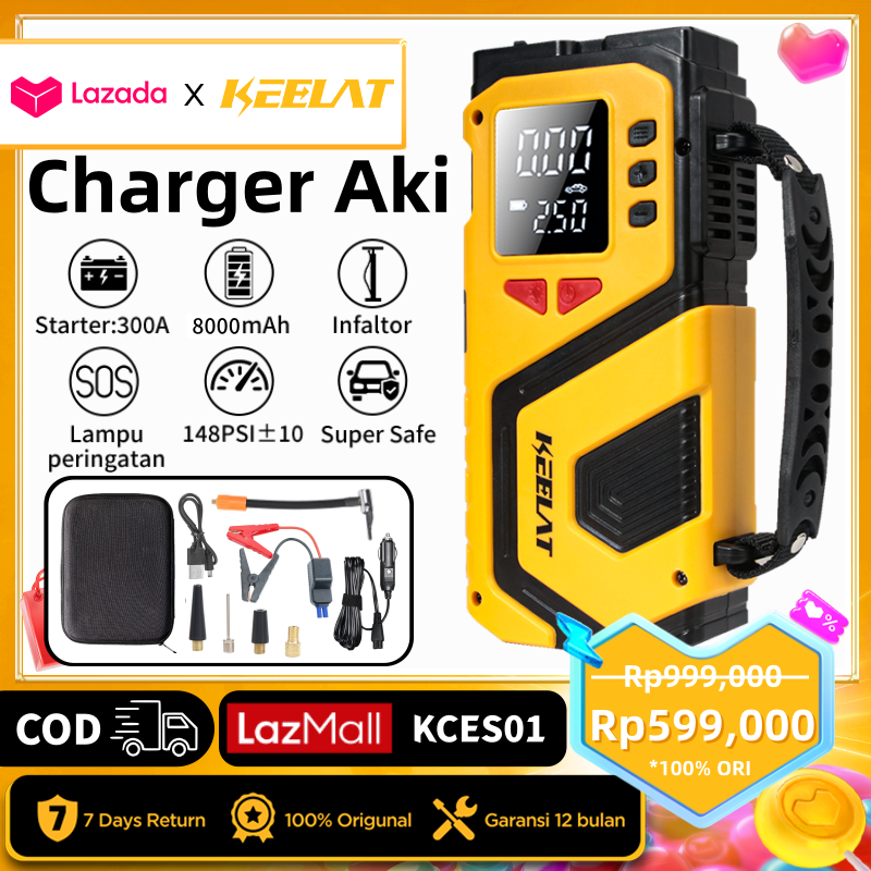Keelat Battery Charger Jump Starter Special Car Battery Charger Electric Car Air Pump Mini Pump Engine Power Bank 3-in-1 Multifunctional Battery Starter Tool New Car Special Tool Kces01 Cod Harga 602,910 rupiah*Gratis Ongkir