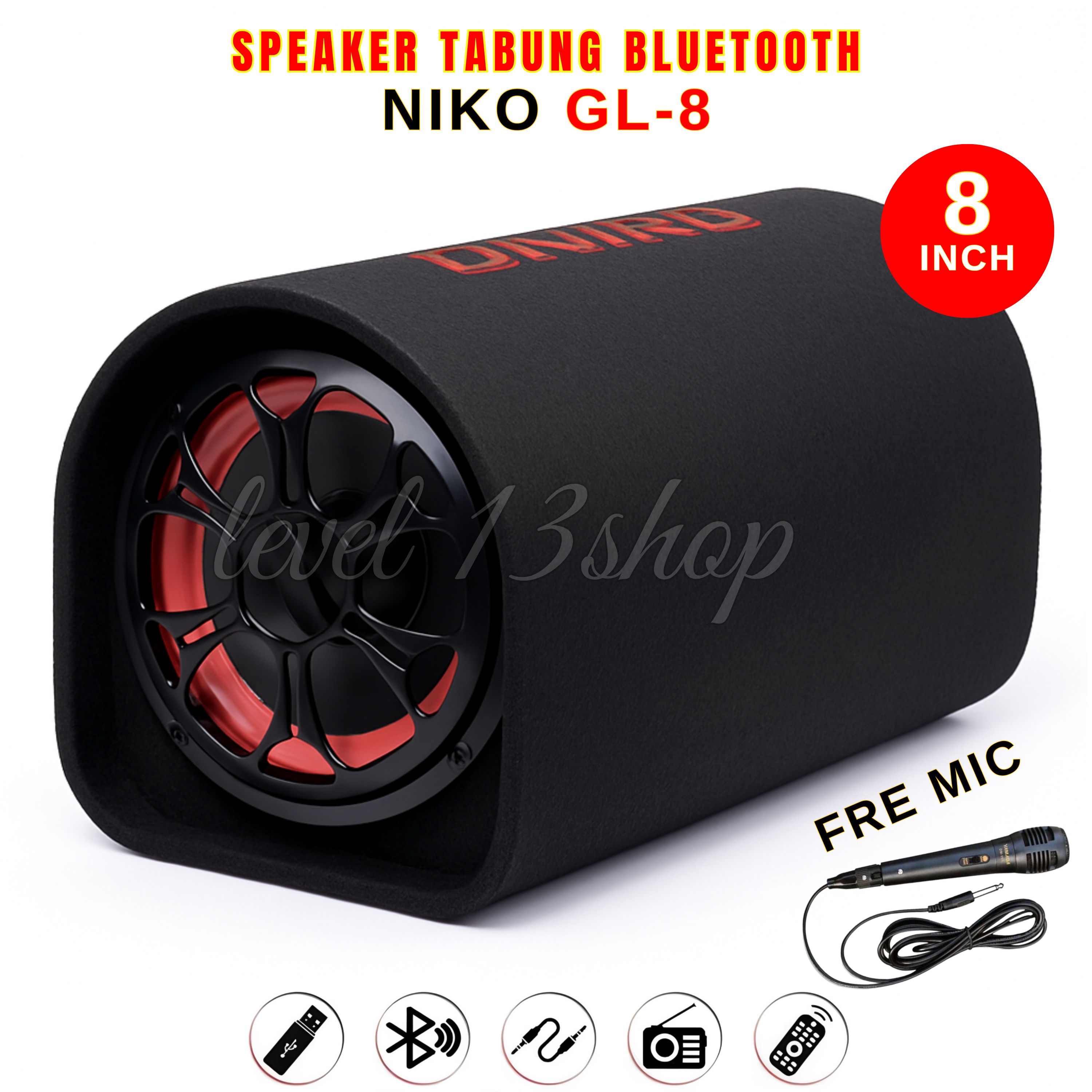 Speaker Bluetooth Tabung NIKO GL8 inch Free Microphone Kabel