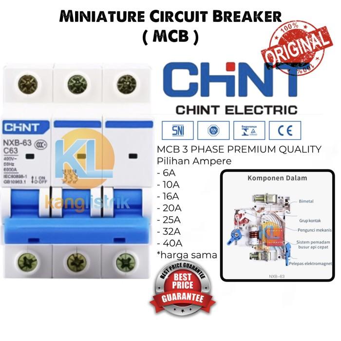MCB CHINT SNI 3P 6A/10A/16A/20A/25A/32A/40A 3PHASE PREMIUM QUALITY 6KA - TECH ZONE Harga 142,000 rupiah*Gratis Ongkir
