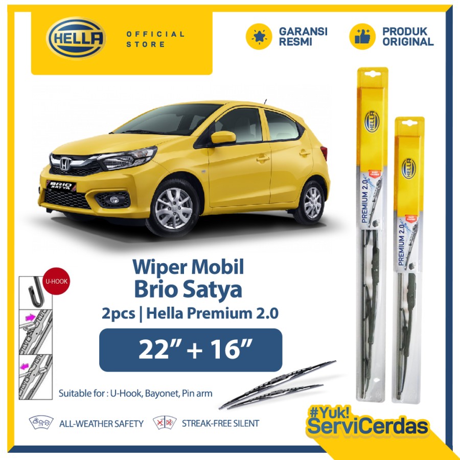 Wiper Mobil HONDA Brio, BR-V, Mobilio 22"+16"(2pcs)- HELLA Premium 2.0 Harga 88,320 rupiah*Gratis Ongkir