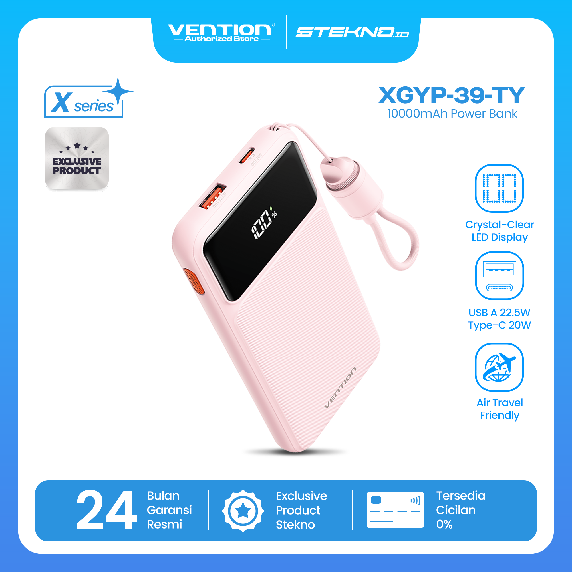 Vention Ccc Powerbank Built-In Cable C to C Fast Charging 10000Mah 20000Mah Led Display Fast Charging 22.5W