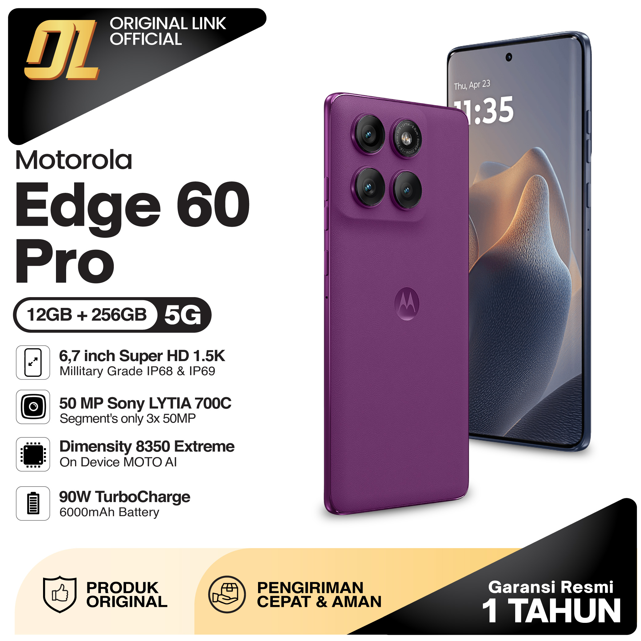 Motorola Edge 60 Pro 5g 12/256 Gb Ram 12Gb Rom 256Gb Original Smartphone Harga 6,694,000 rupiah*Gratis Ongkir