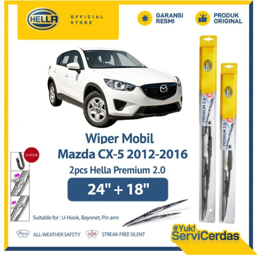 Wiper Mobil Mazda CX-5 24” + 18” (2pcs) - HELLA Premium 2.0 Harga 93,120 rupiah*Gratis Ongkir