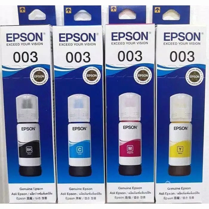 1 SET PAKETAN TINTA EPSON BLACK 003 L1110, L3110, L3101, L3150, L5190 -BLACK CYAN YELLOW MAGENTA Harga 129,999 rupiah*Gratis Ongkir