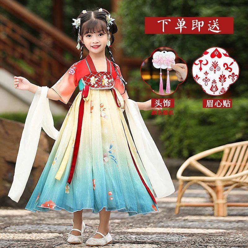 Dress Hanfu Flower Imlek CNY Cheongsam QIbao Anak Perempuan