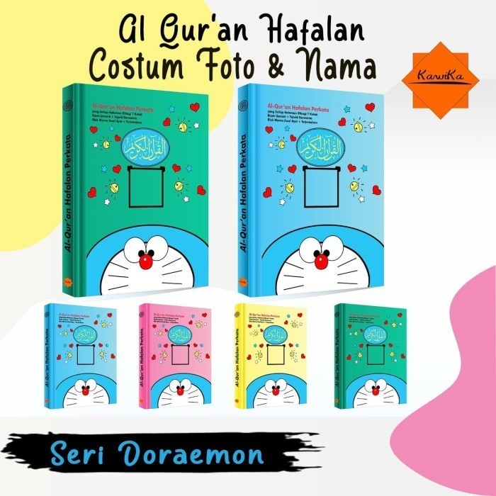 Quran rote Doraemon series free custom name & photo hadiah kids hadiah-Blue
