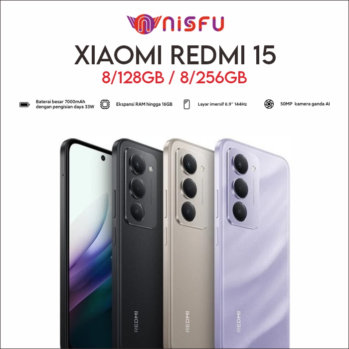 Xiaomi Redmi 15 (8Gb/128Gb) (8Gb/256Gb) Large 7000Mah Battery with 33W Charging | Ram Expansion up to 16Gb Official Warranty Harga 2,199,000 rupiah*Gratis Ongkir