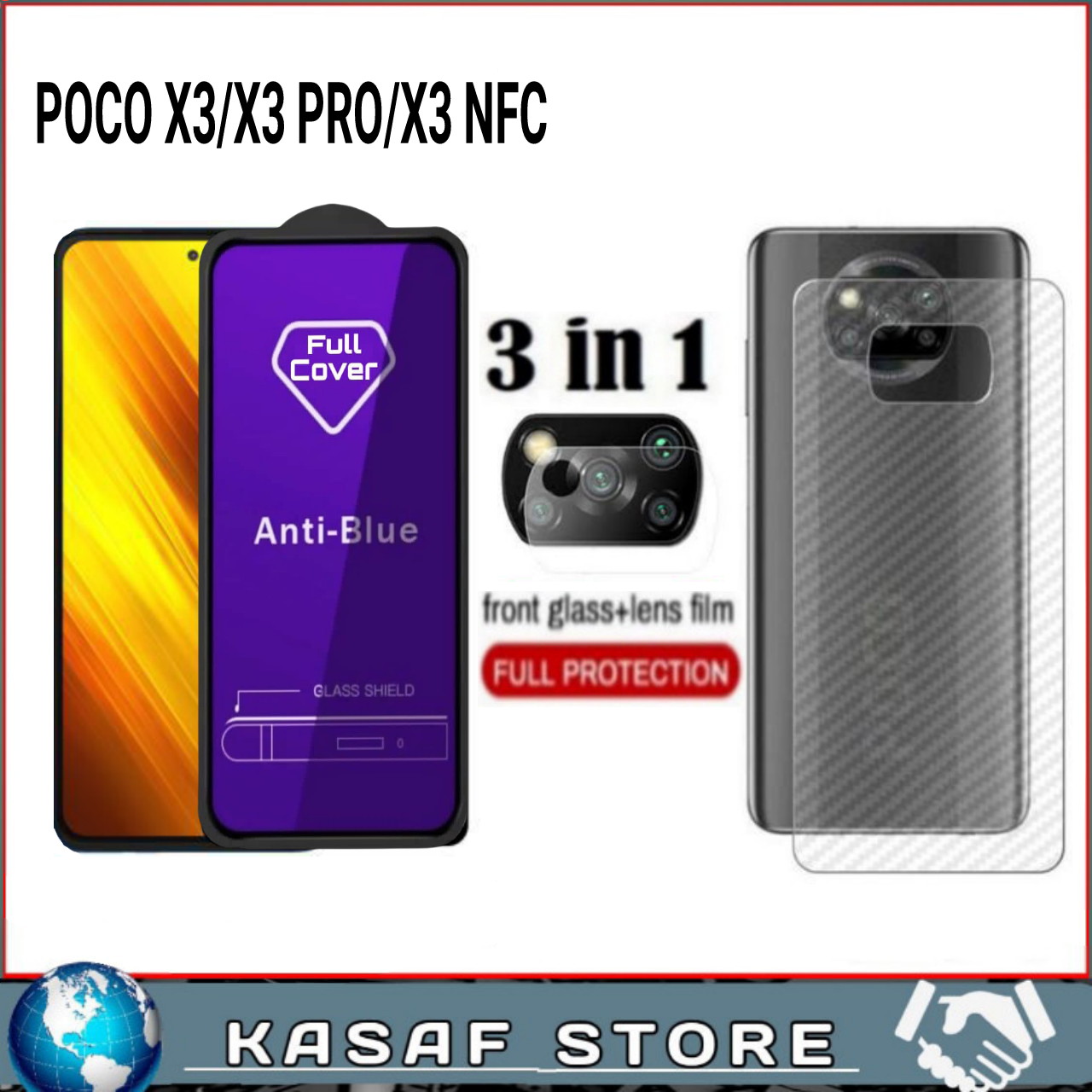 Paket IN Tempered Glass Xiaomi Poco X3 X3 Pro X3 NFC Tg Antigores Kaca  Anti Bluelight Cover Camera Lens Skin Carbon 3D