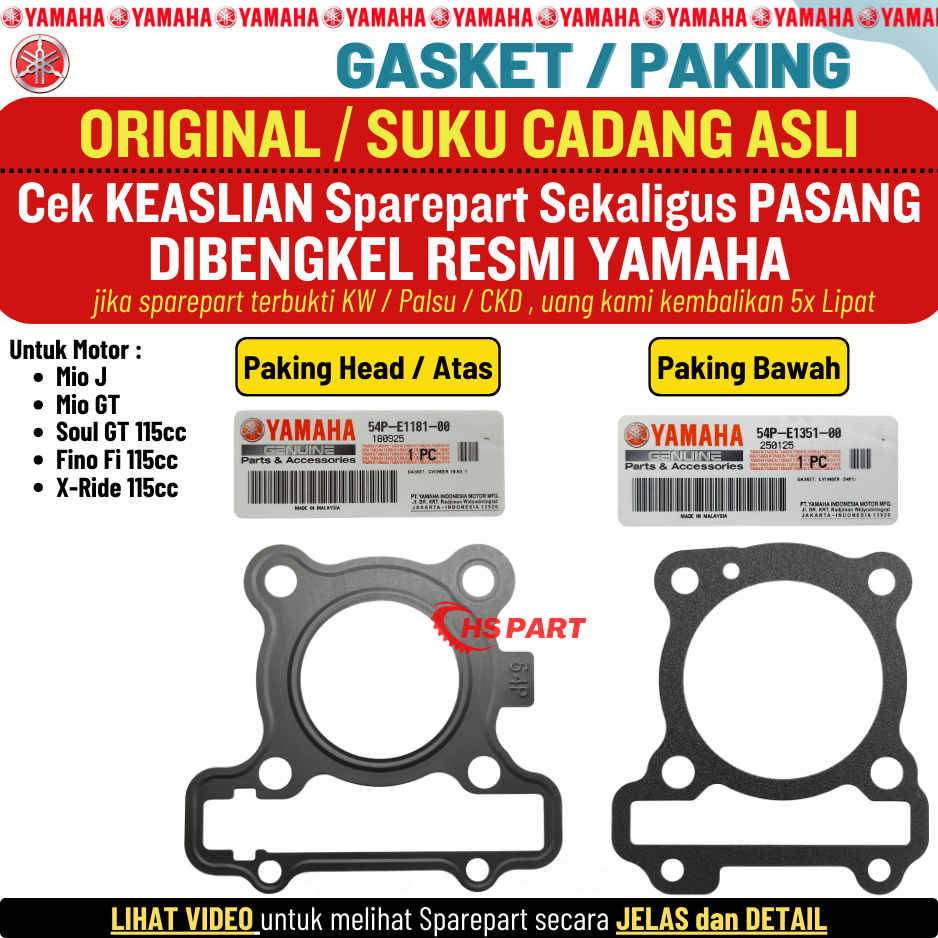 Gasket gasket cylinder Blok head ATAS Bawah Mio J GT soul GT Fino xride 115cc Original Yamaha 100% Harga 45,500 rupiah*Gratis Ongkir