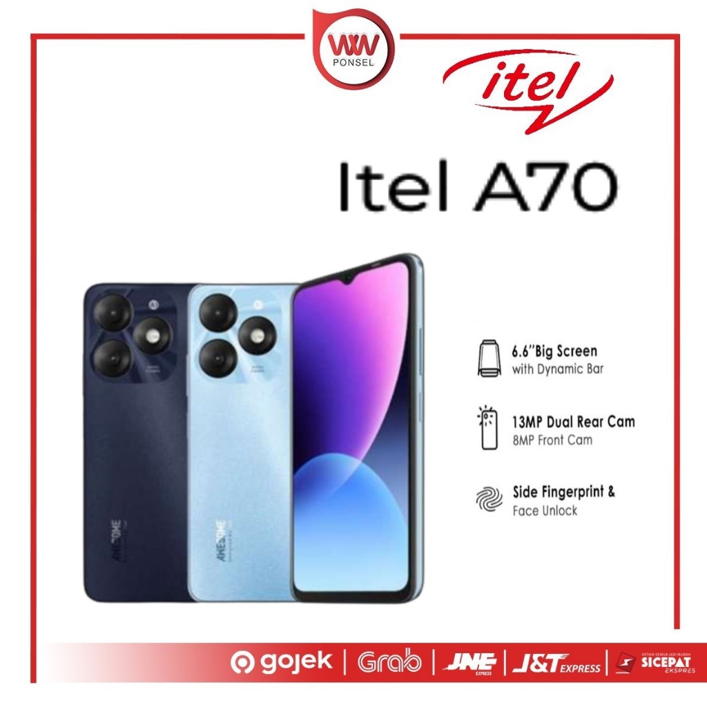 Hp Itel A70 Ram 4GB Internal 64GB Garansi Resmi Harga 1,199,000 rupiah*Gratis Ongkir
